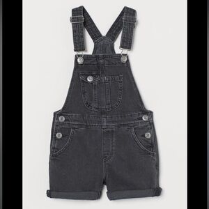 H&M Comfort Stretch Bib Overall Shorts Black Denim Girls 4T